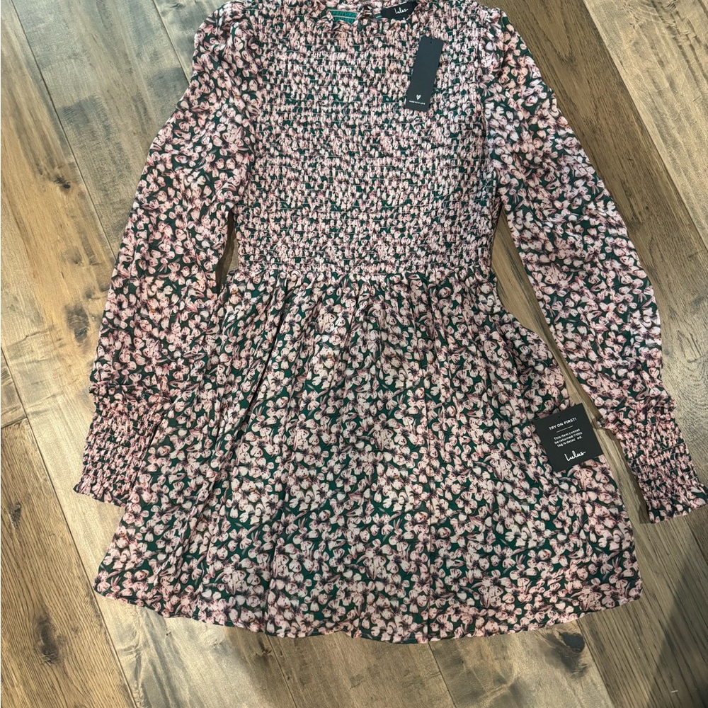 Lulu's Pink and Green Floral Long Sleeve Dress